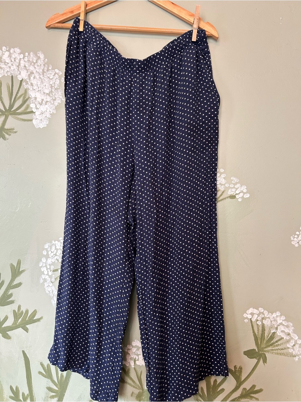 Navy Polka Dot Wide-Leg Pants